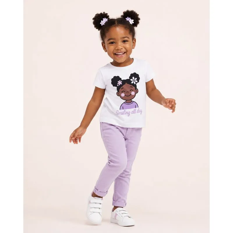 Camiseta Bebê Algodão Estampa Menininha Manga Curta Branca 1