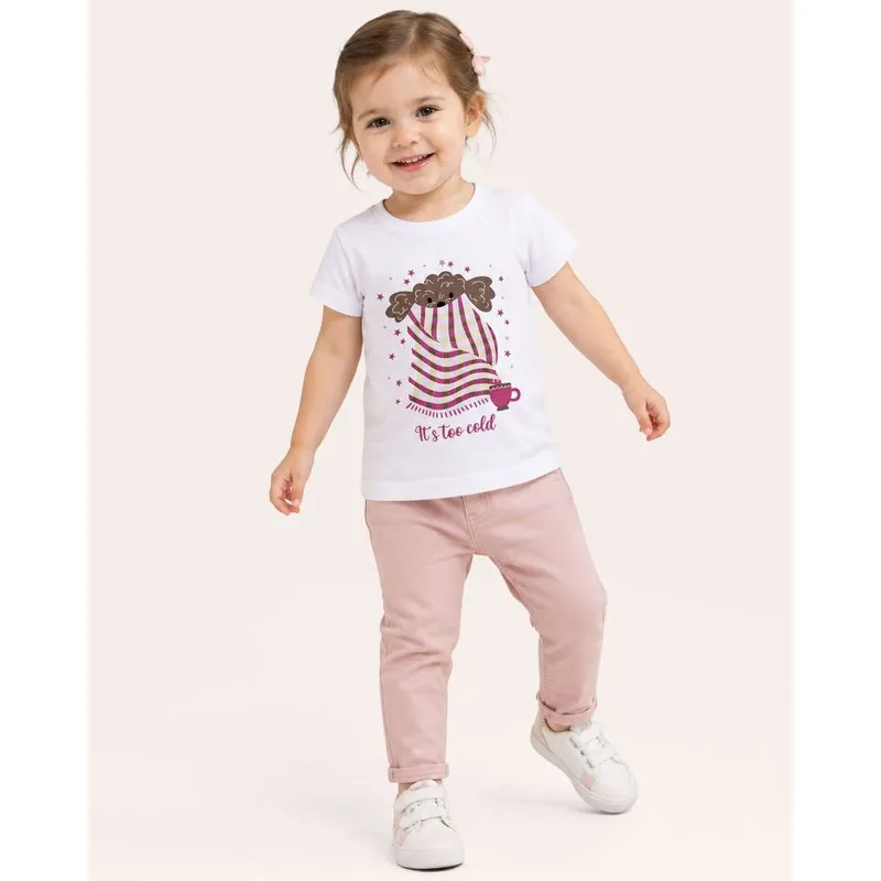 Camiseta Bebê Manga Curta Estampa Cachorrinho Branca 2