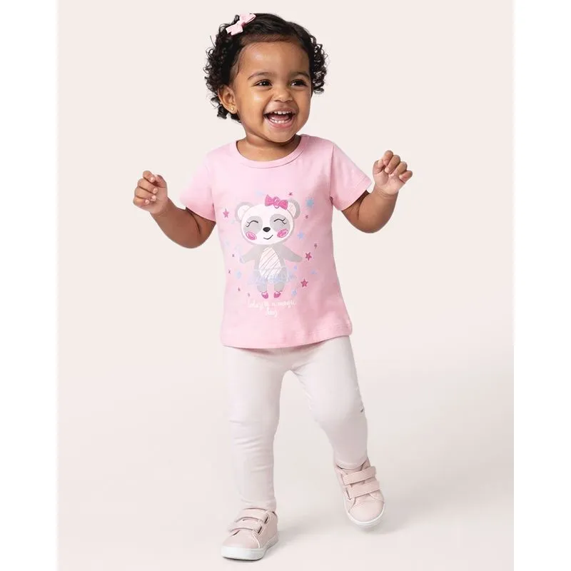 Blusa Bebê Algodão Estampa Panda Bailarina Rosa 1