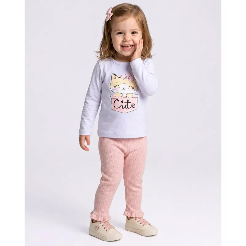 Blusa Bebê Manga Longa Estampa Gatinho Branca 1