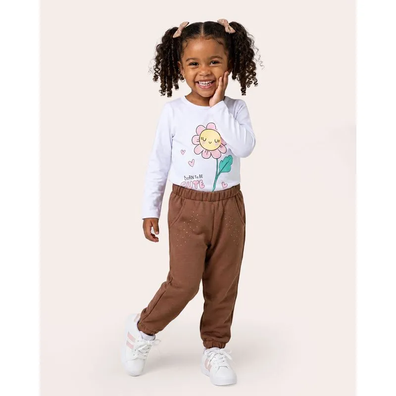 Blusa Bebê Manga Longa Estampa Florzinha Branca 3