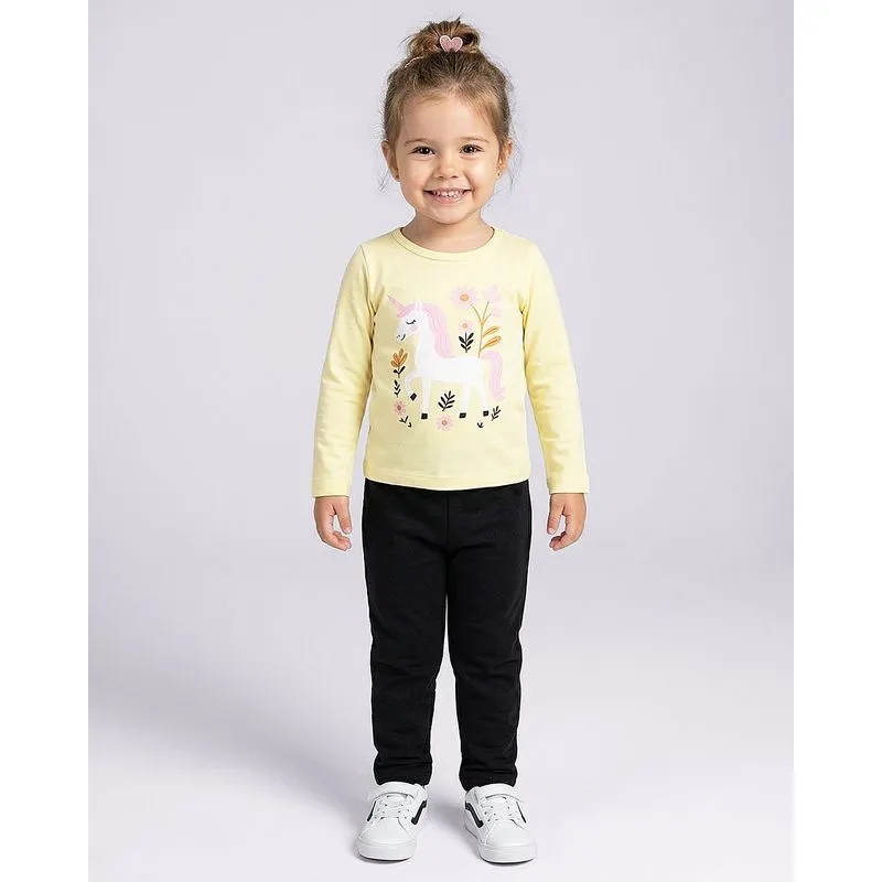 Camiseta Bebê com Estampa Unicórnio Manga Longa Amarela 3