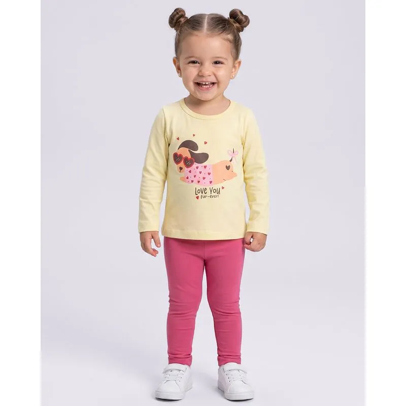 Blusa Bebê Algodão Cachorrinho Manga Longa Amarela 3