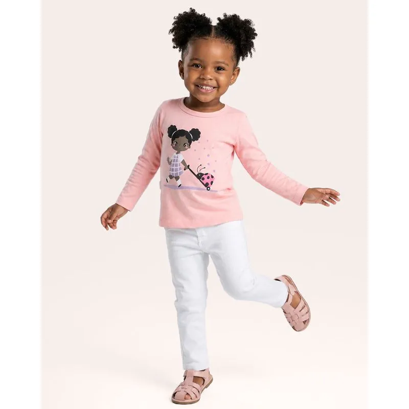 Camiseta Bebê Manga Longa Estampa Frontal Rosa 1