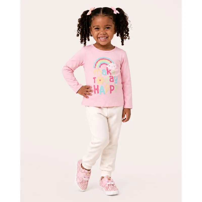 Blusa Bebê Manga Longa Estampa Arco-íris Rosa 2