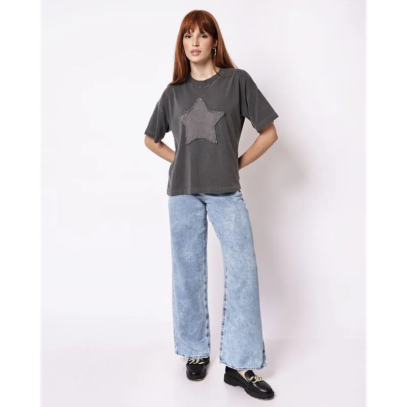 Calça Jeans Feminina Wide Leg com Bolsos Azul 52