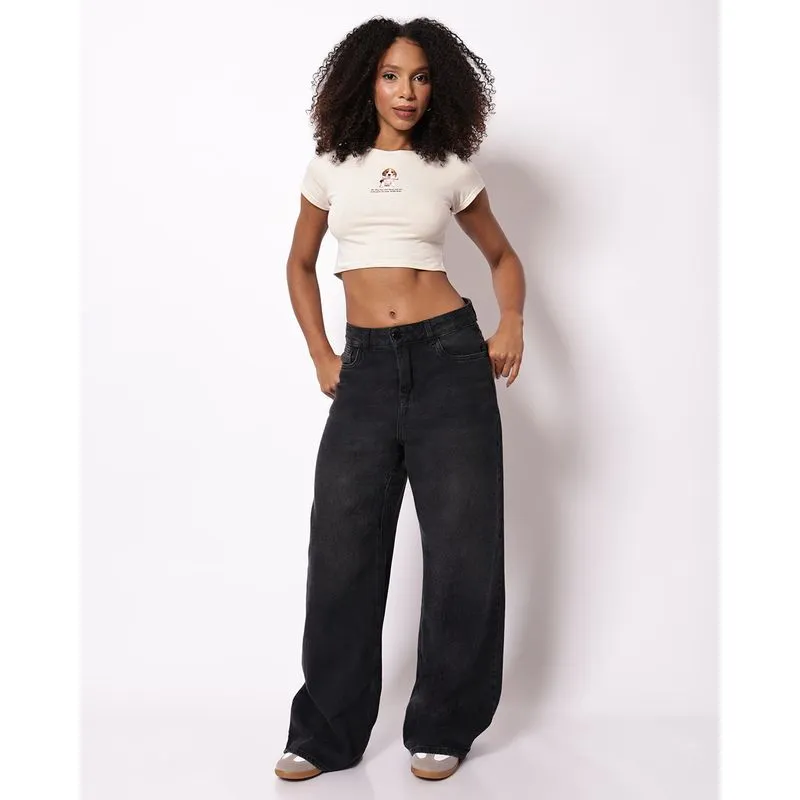 Calça Jeans Feminina Wide Leg Estrela Preta 44