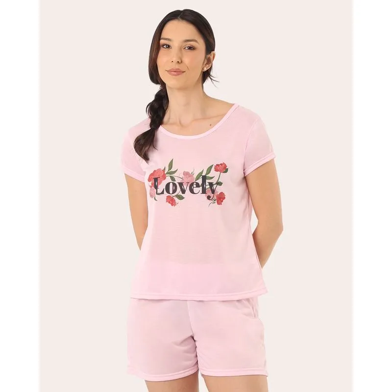Pijama Feminino Curto Estampa Floral Lovely Rosa M