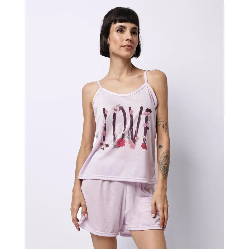 Pijama Feminino Curto com Alcinha Love Lilás M
