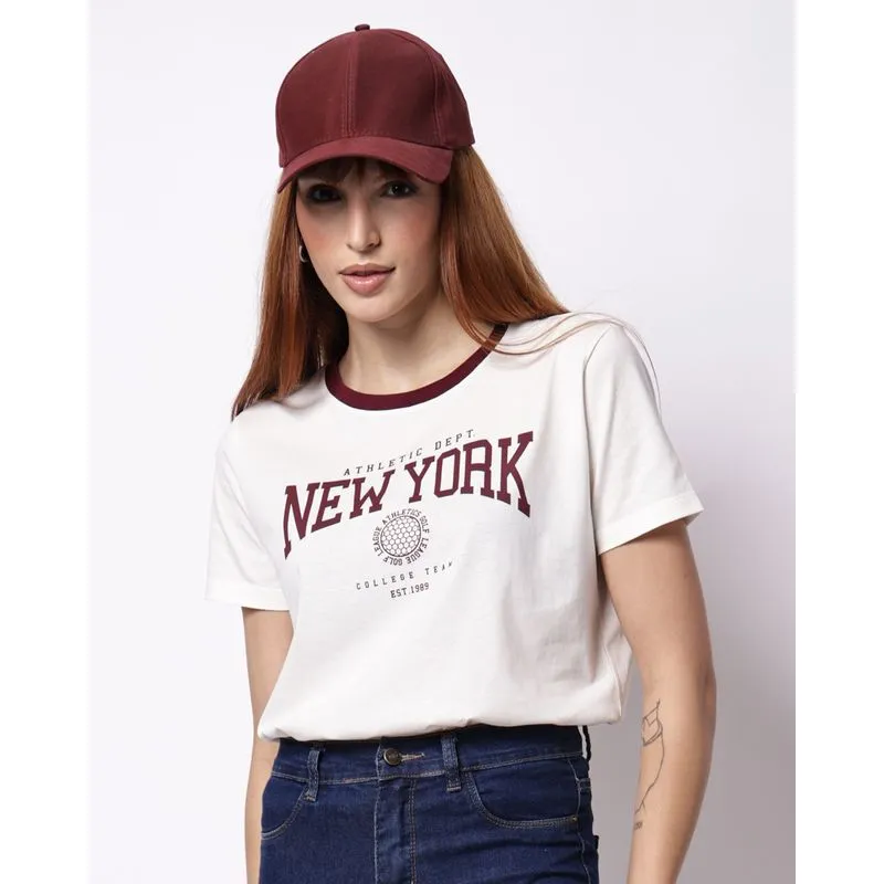 Camiseta Feminina Algodão New York Manga Curta Off White PP