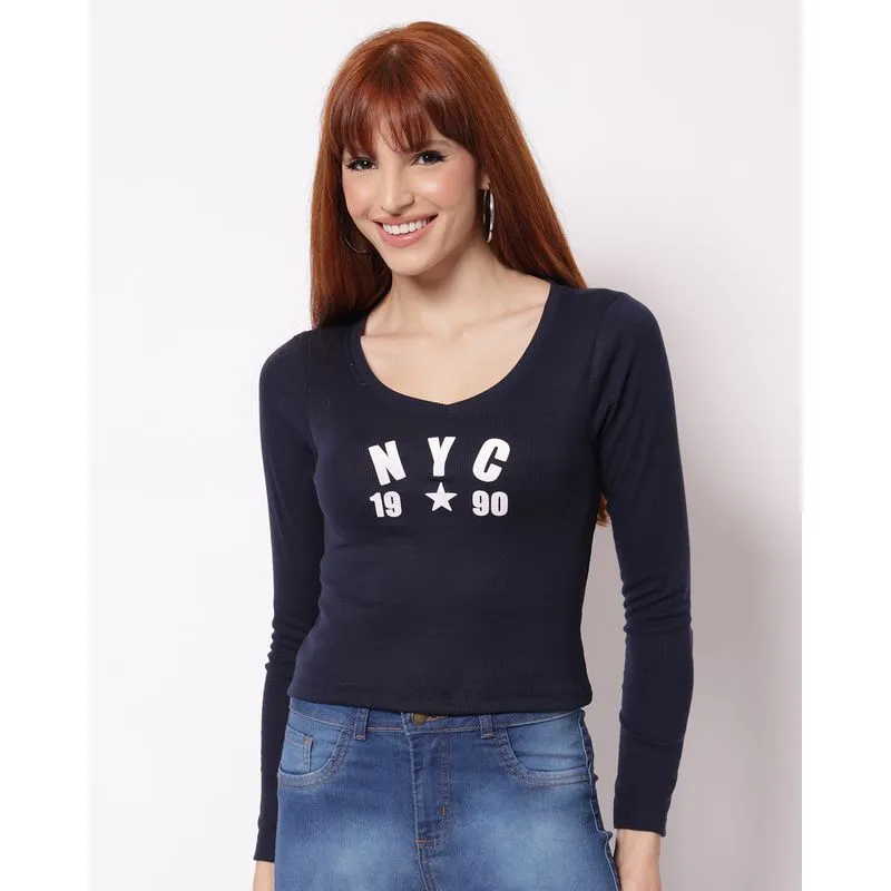 Blusa Feminina Canelada NYC Manga Longa Marinho XG