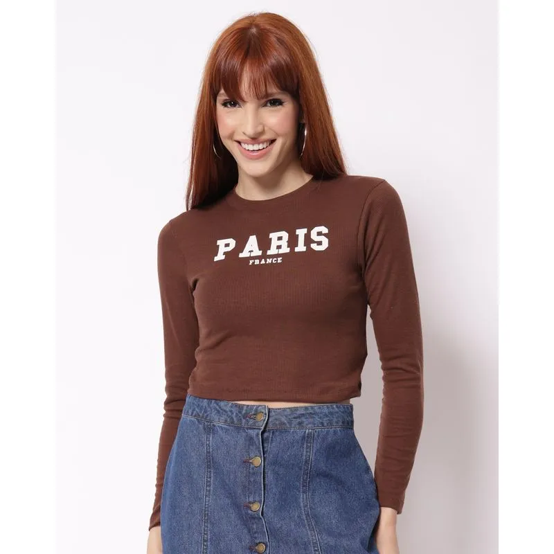 Blusa Cropped Feminina Canelada Paris Marrom G