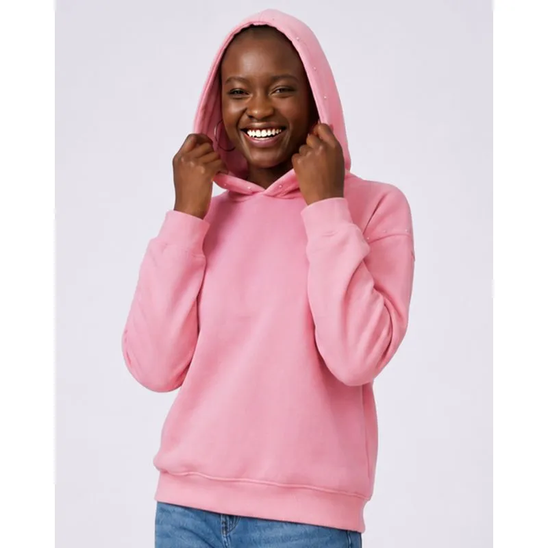 Blusão Moletom Feminino Oversized com Capuz e Tachas Rosa P