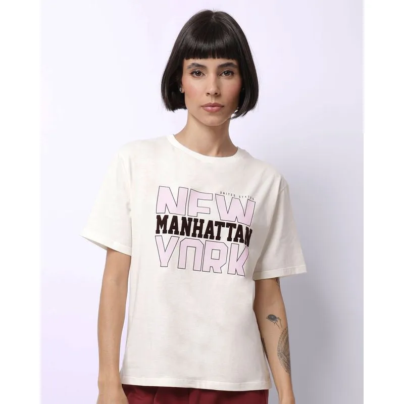 Camiseta Feminina Algodão Estampa NY Manhattan Off White GG