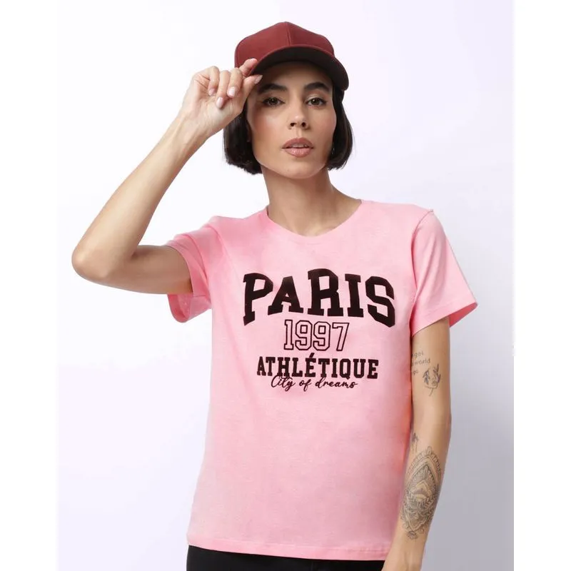 Camiseta Feminina Algodão Estampa Paris 1997 Rosa P
