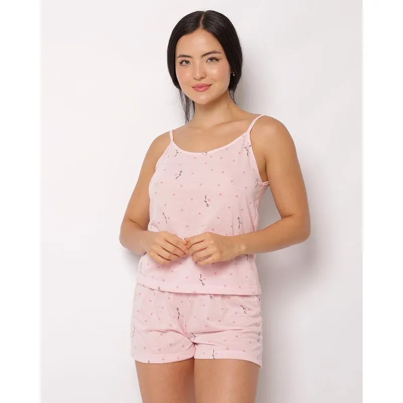 Pijama Feminino Curto Alcinha Estampado Coração Rosa M