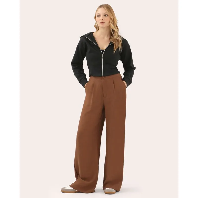 Calça Feminina Alfaiataria Wide Leg Marrom 40