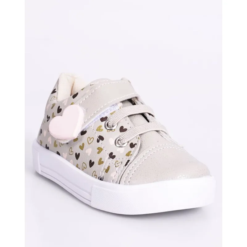 Tênis Bebê Minipasso com Coraçõezinhos Glitter Bege 20