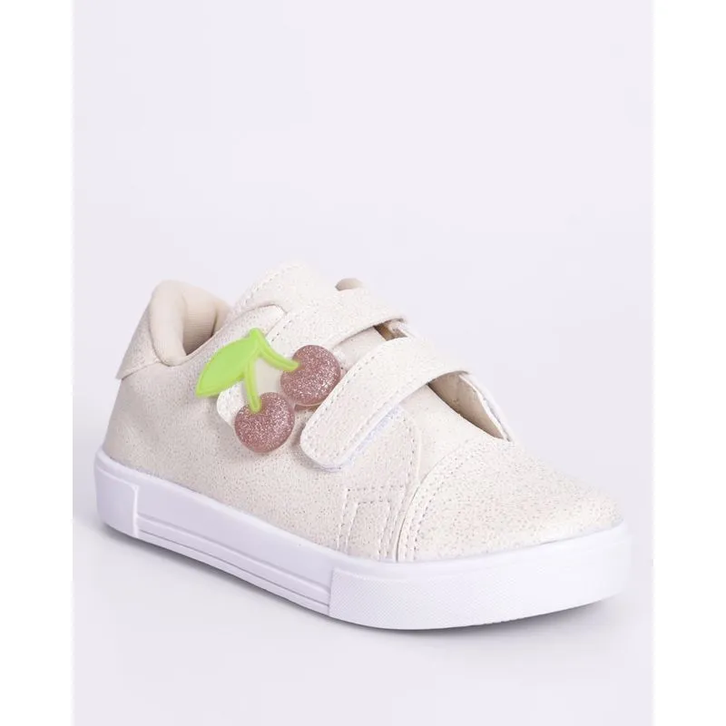 Tênis Bebê Casual Minipasso com Aplicação Cereja Glitter Bege 19