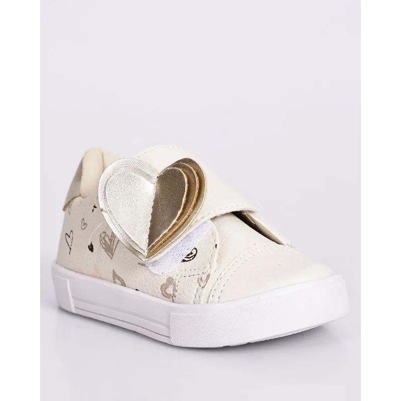 Tênis Bebê Minipasso com Coração Dourado Off White 27