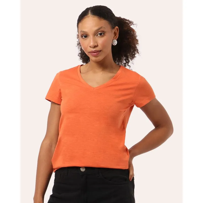 Blusa Feminina Algodão Básica Flame Decote V Terracota XG