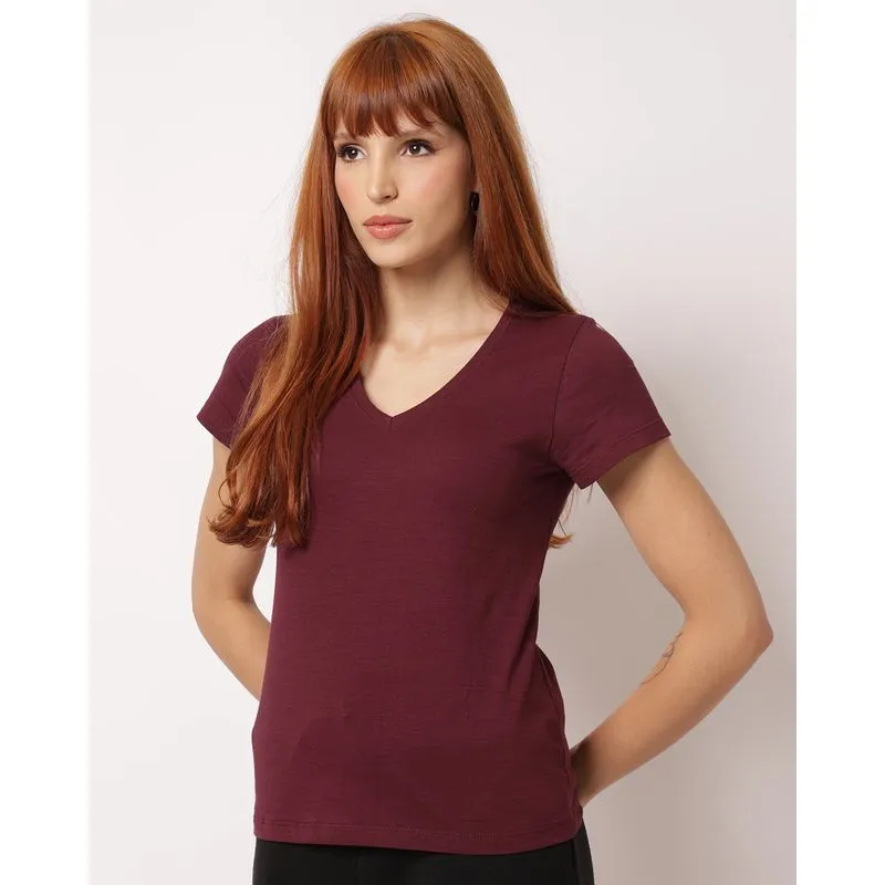 Blusa Feminina Algodão Básica Decote V Vinho G