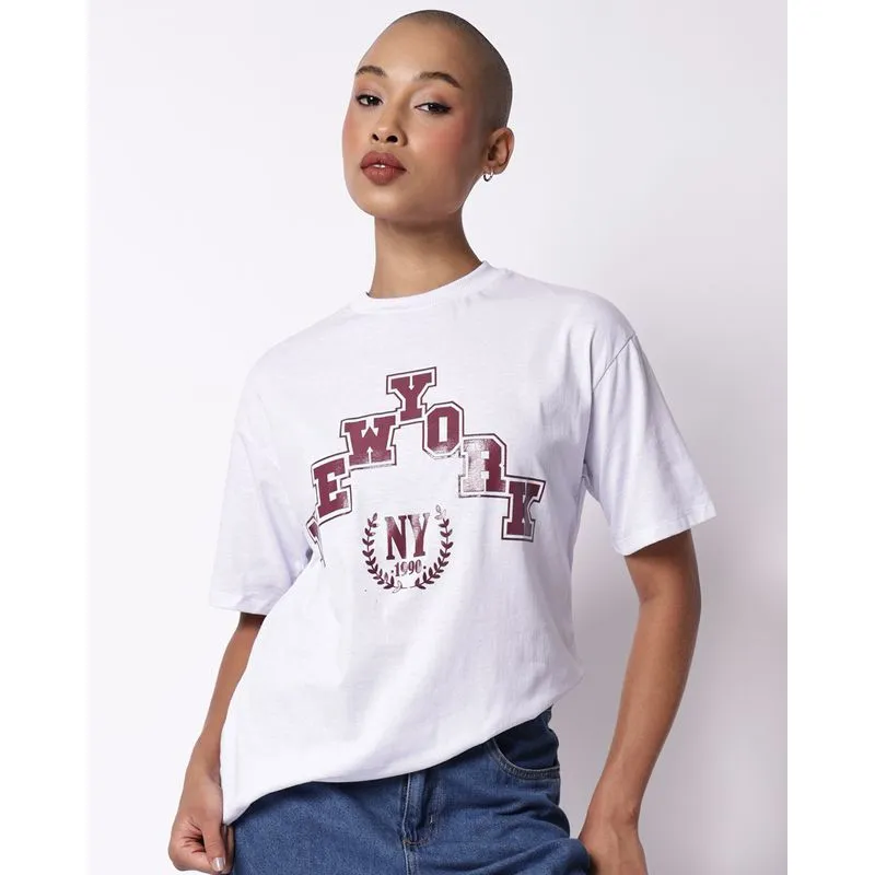 Camiseta Feminina Algodão com Estampa NY Manga Curta Branca M
