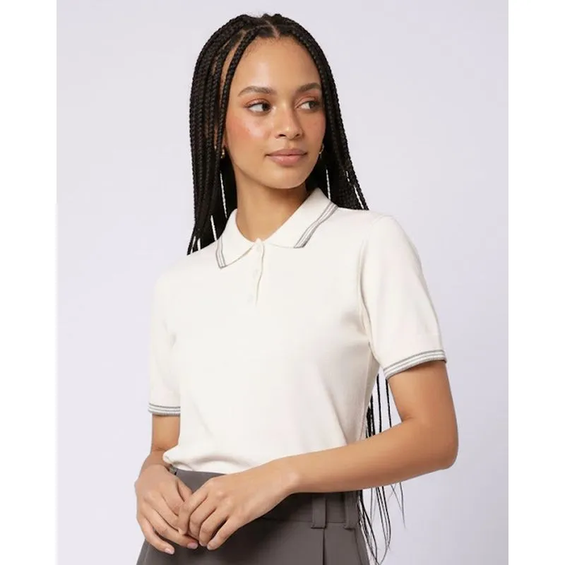Camisa Polo Tricô Feminina com Botões Off White G