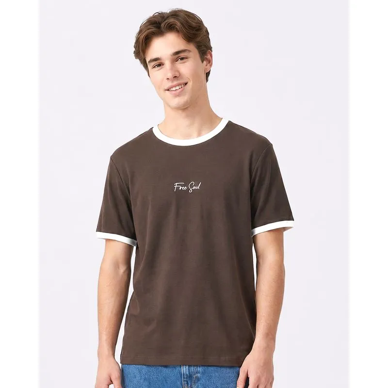 Camiseta Masculina Estampa Manga Curta Marrom G