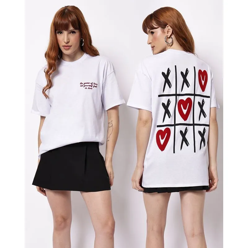 Camiseta Feminina Oversized Estampa Frente e Costas Branca M
