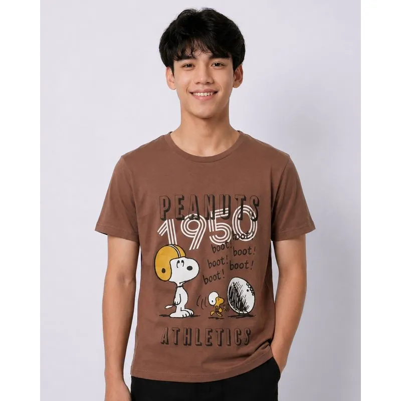 Camiseta Juvenil Algodão Estampa Snoopy Marrom 12