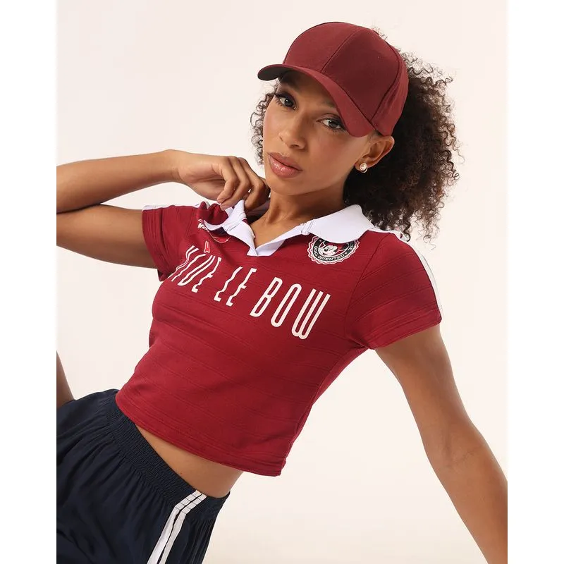 Blusa Polo Feminina Disney Cropped Minnie Vinho G