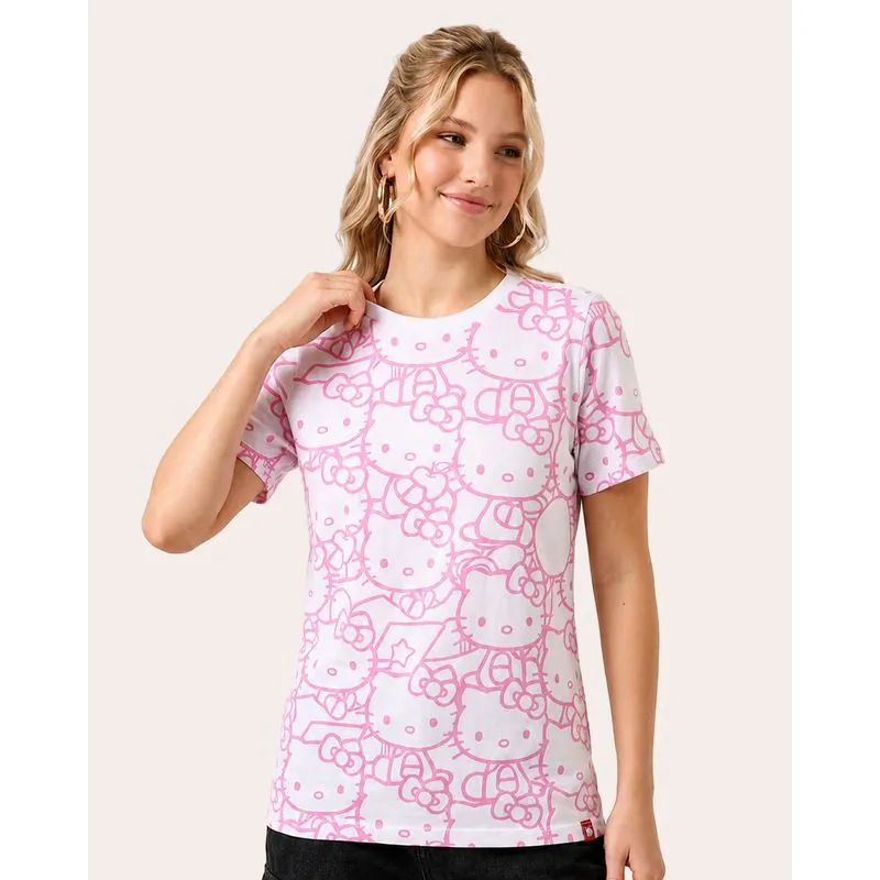 Camiseta Feminina Algodão Oversized Hello Kitty Branca P