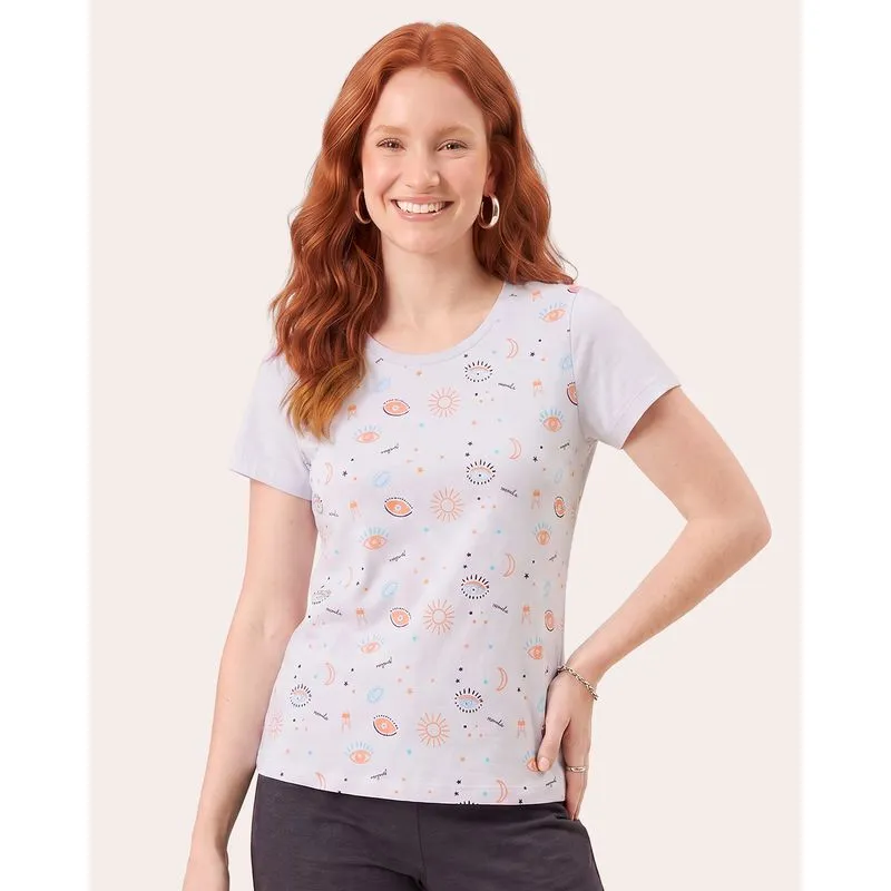 Blusa Feminina Algodão Estampa Manga Curta Branca G