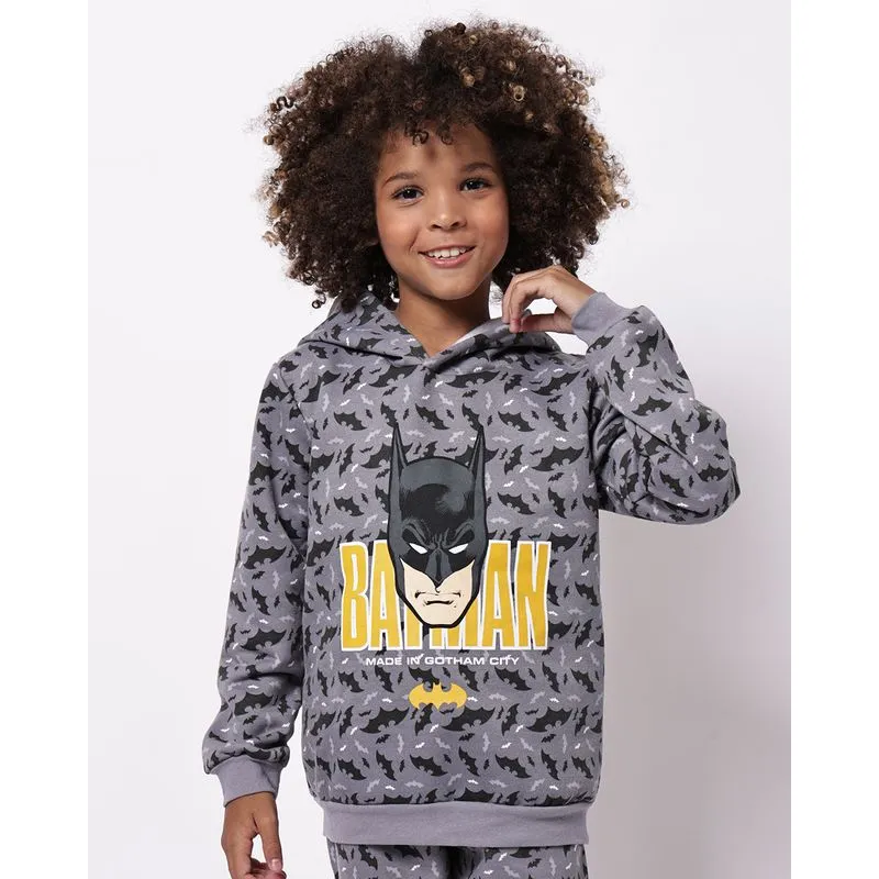 Blusão Moletom Infantil DC Comics Batman Estampada Cinza 12