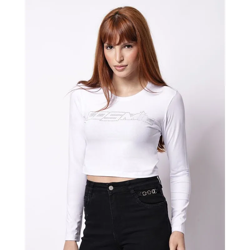 Camiseta Feminina Cosmic Strass Manga Longa Branca G