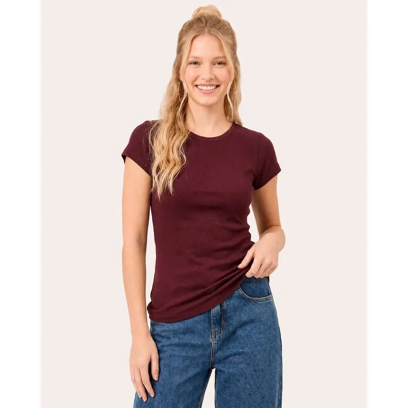 Blusa Feminina Canelada Básica Vinho UN