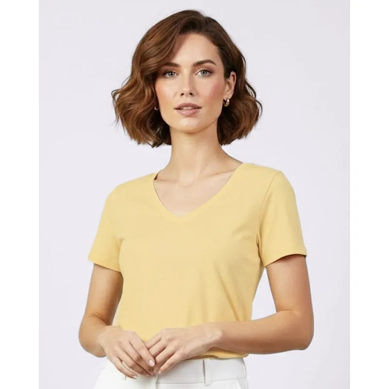 Blusa Feminina Algodão Básica Decote V Amarelo G