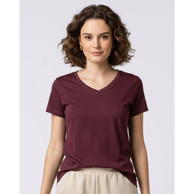 Blusa Feminina Algodão Básica Decote V Vinho P