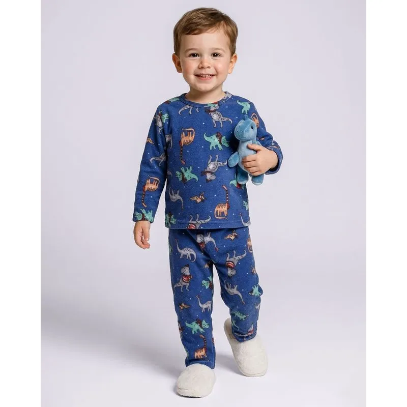 Pijama Bebê Longo Soft Estampado Dinossauros Azul 3