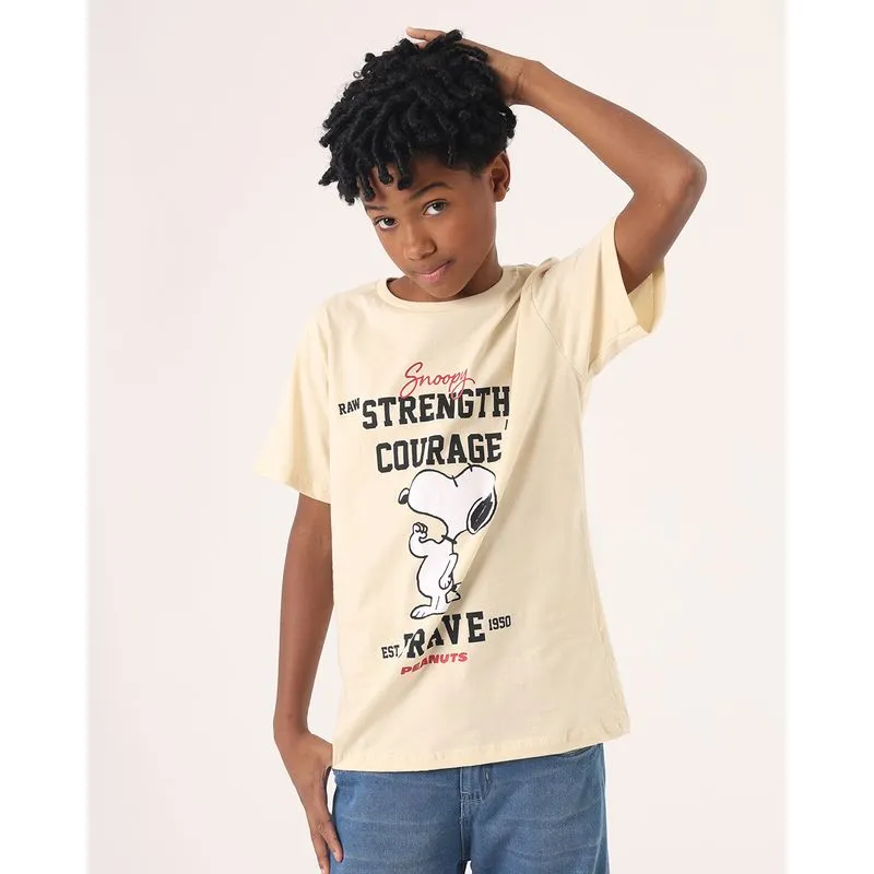 Camiseta Juvenil Algodão Manga Curta Snoopy Bege 16