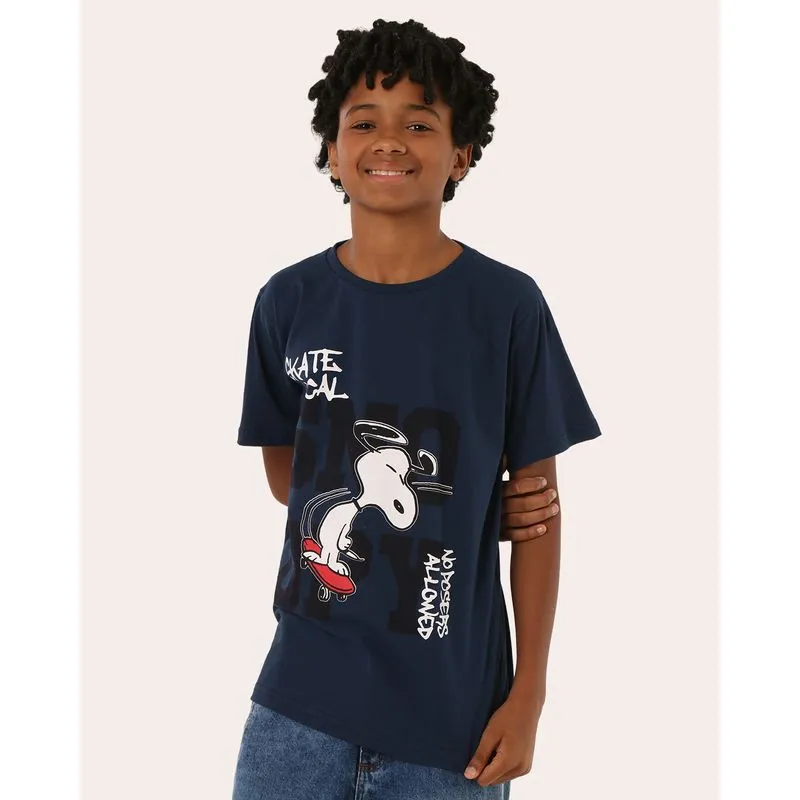 Camiseta Juvenil Snoopy Manga Curta Marinho 16