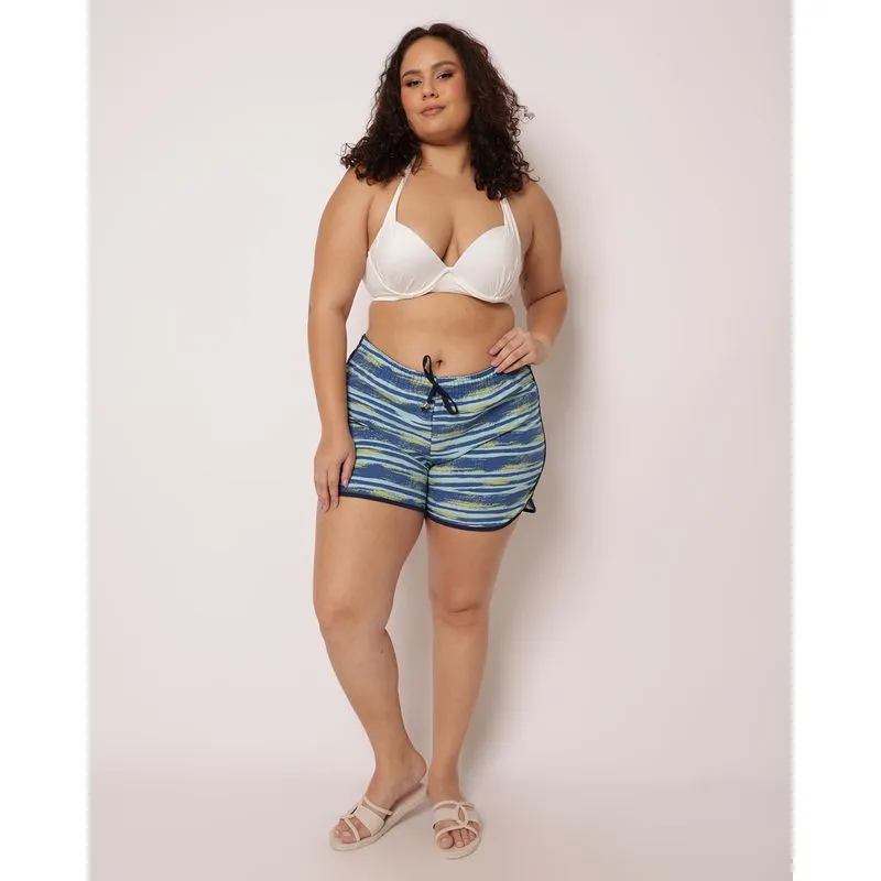 Saída De Praia Short Plus Size Feminino Estampado Azul 50