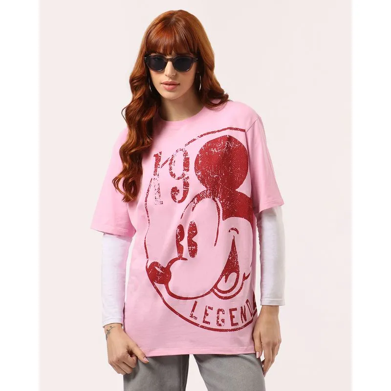 Camiseta Feminina Disney Oversized com Estampa Mickey Rosa P
