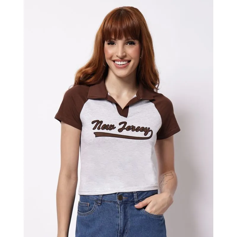 Blusa Feminina Cropped Polo New Jersey Cinza G