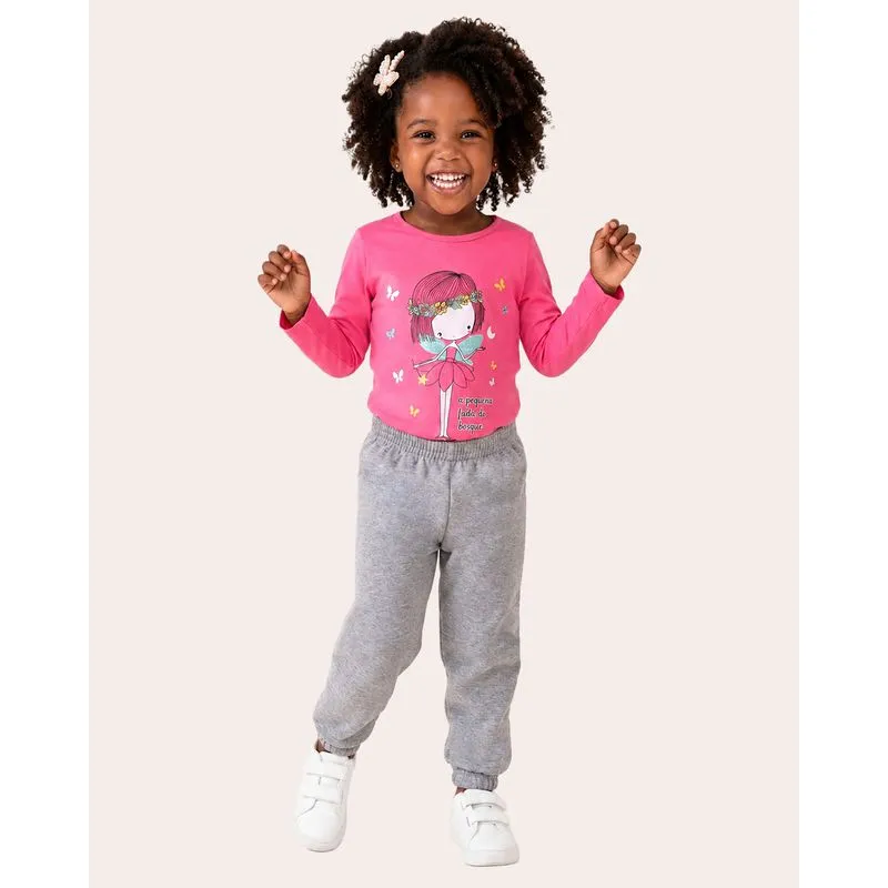 Blusa Bebê Estampa Fada Manga Longa Rosa 3
