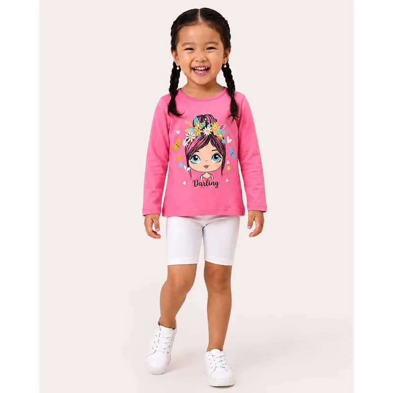 Blusa Bebê Estampa com Glitter Manga Longa Rosa 3