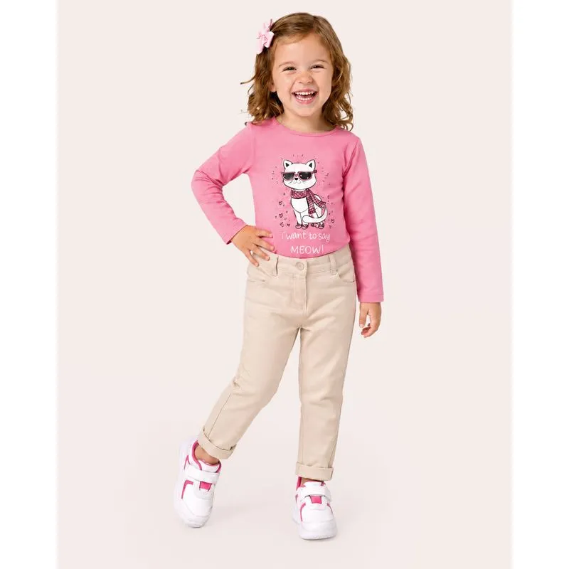 Blusa Bebê Manga Longa Estampa Gatinho Rosa 3