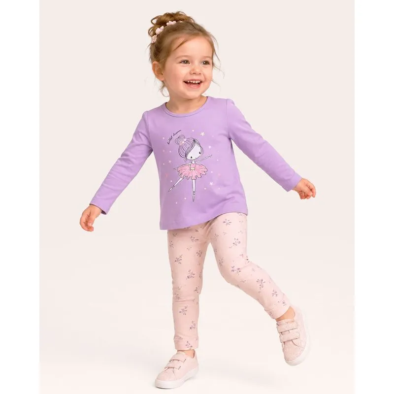 Camiseta Bebê Estampa Bailarina Manga Longa Lilás 3