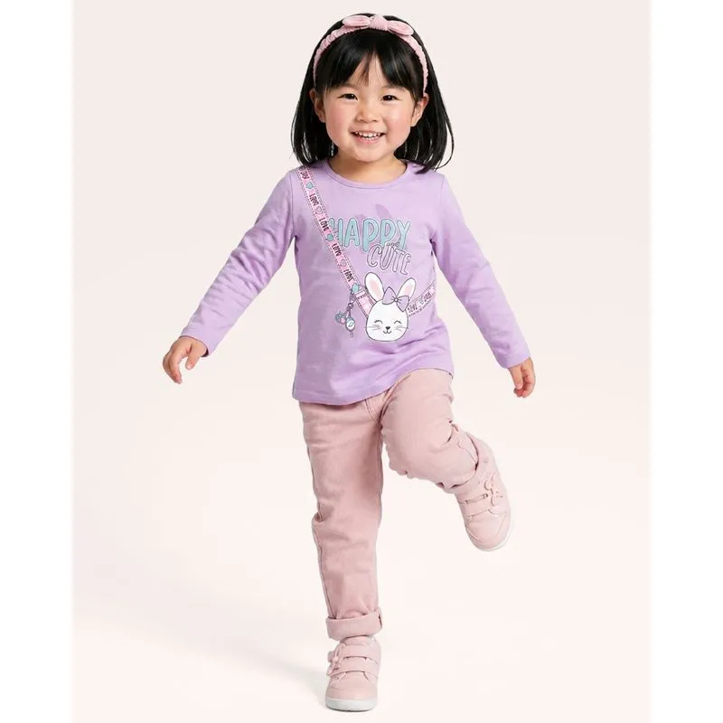 Blusa Bebê Manga Longa Estampa Coelho Lilás 2
